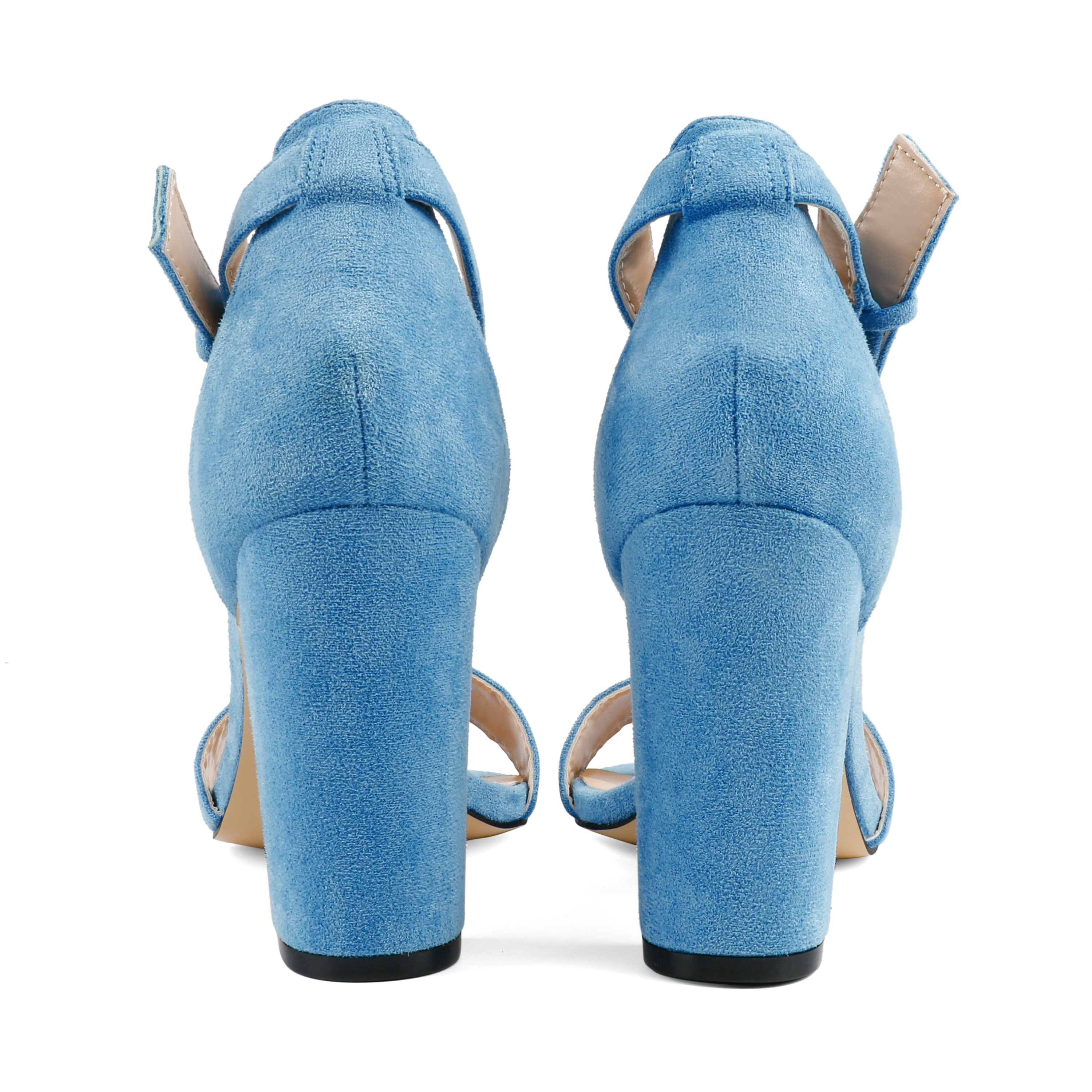 3.54"  Women's Ankle Strap Pumps Block Heel Open Toe Suede Sandals Summer Shoes-MERUMOTE