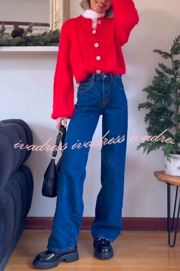 Cheerful Crew Neck Buttoned Long Sleeve Cardigans