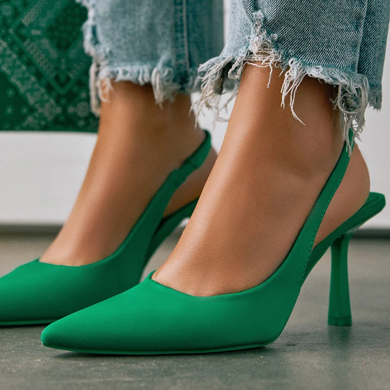 Green Kitten Heel Pumps Slingback Pumps Nicepairs