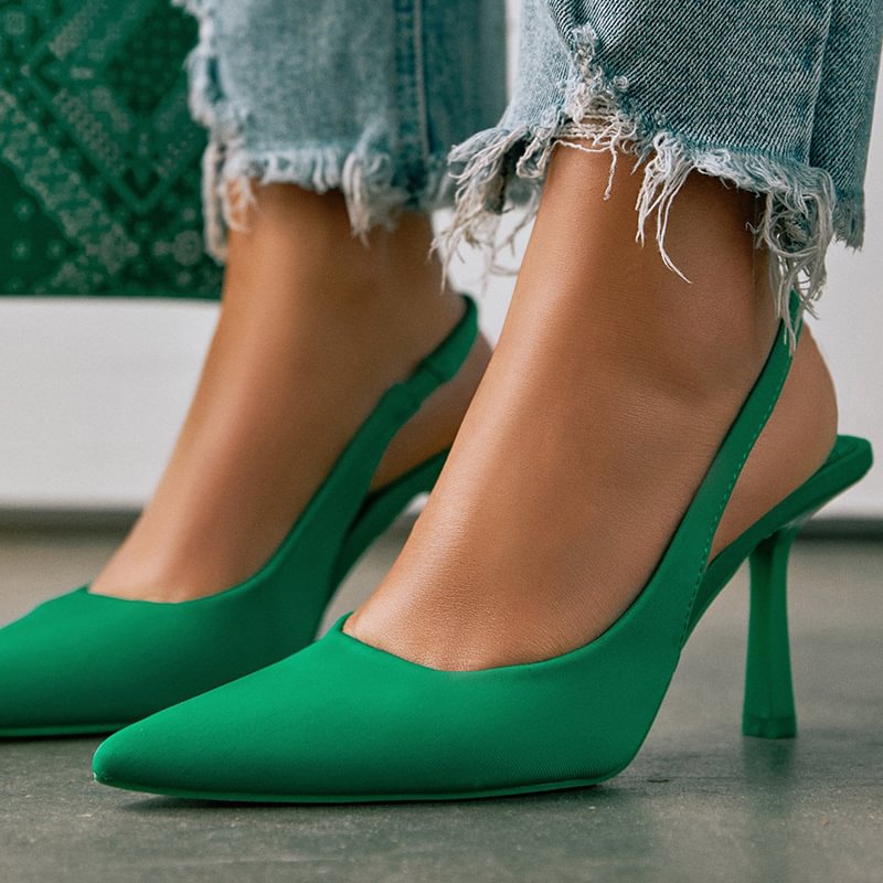 Green Kitten Heel Pumps Slingback Pumps Nicepairs