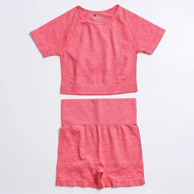 Yvlvol elasticity sportswear high waist running fitness 2pieces set tracksuit women knitting Ttops +pants women