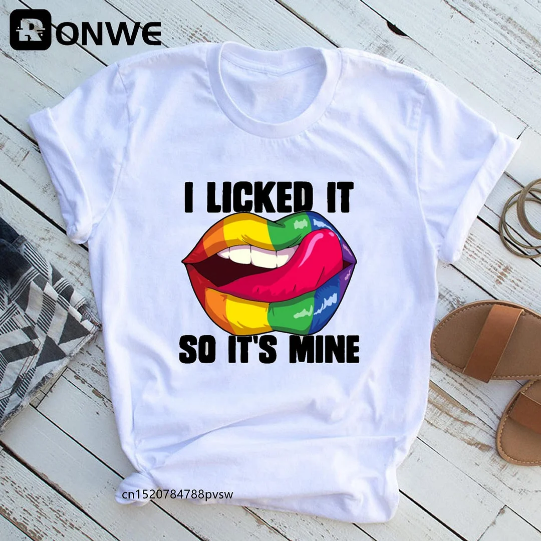 I Licked It So It's Mine Graphic Black T shirt Summer Girl LGBT Harajuku 90s Clothes Female Tops Tee,Drop Ship