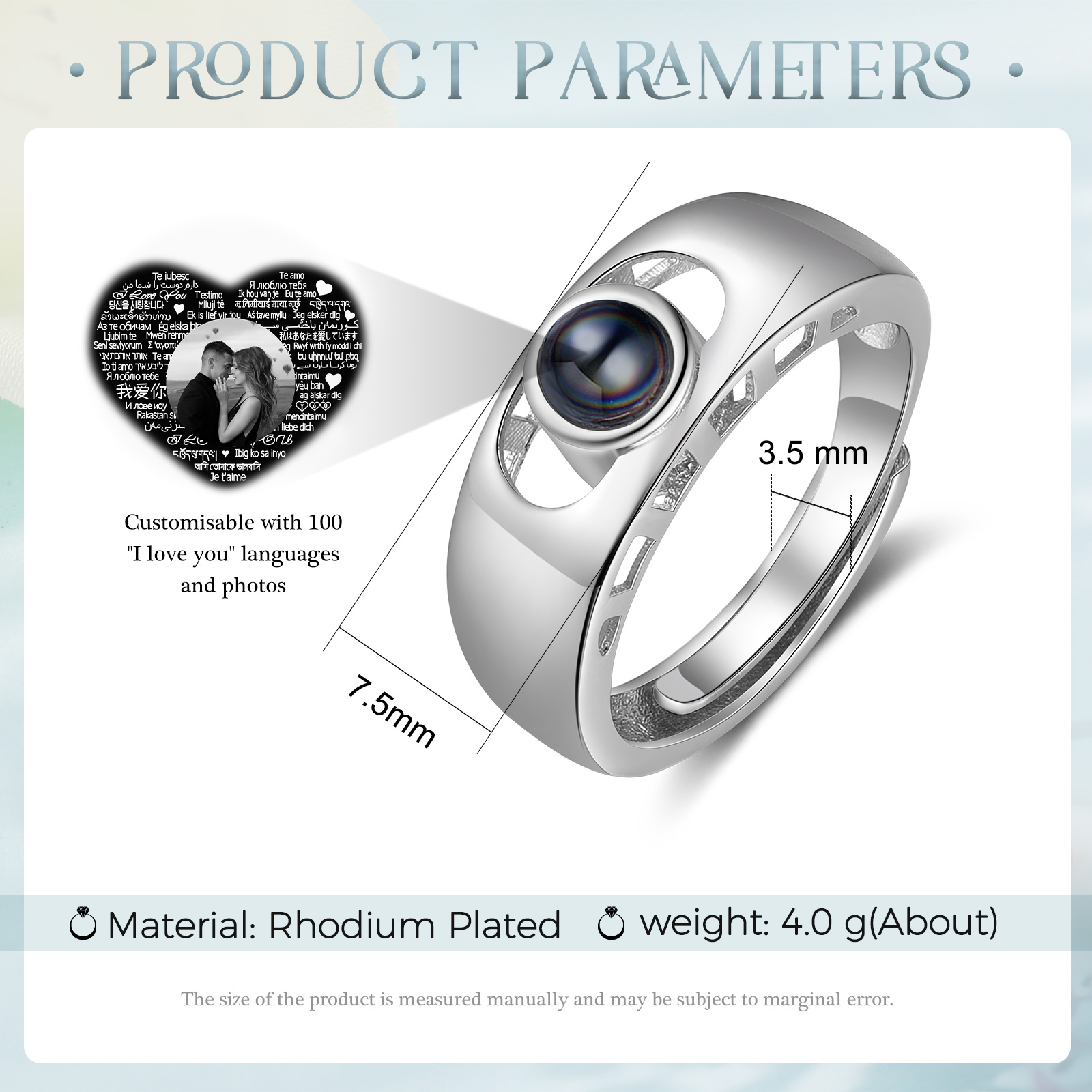 Anello regolabile con proiezione fotografica personalizzata per coppia