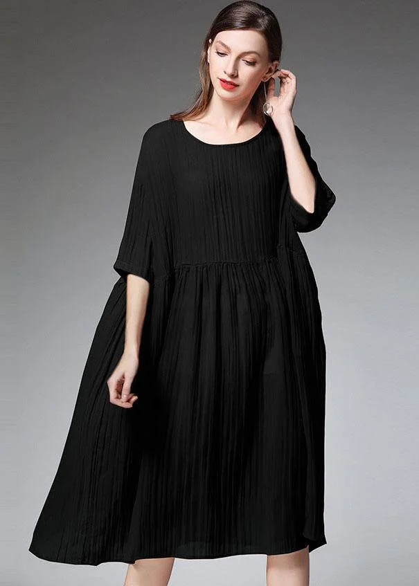 Elegant Black O-Neck Patchwork Summer Dresses