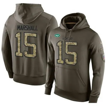 NFL Men's  New York Jets #15 Brandon Marshall Stitched Green Olive Salute To Service KO Performance Hoodie