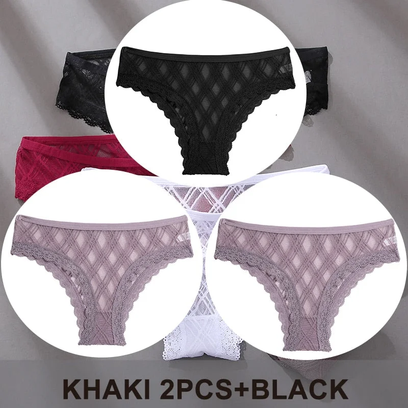 FINETOO 3PCS/Set Women's Panties Sexy Lace Lingerie Temptation Underwear Briefs Pespective Woman Thongs Mesh Underpants Female