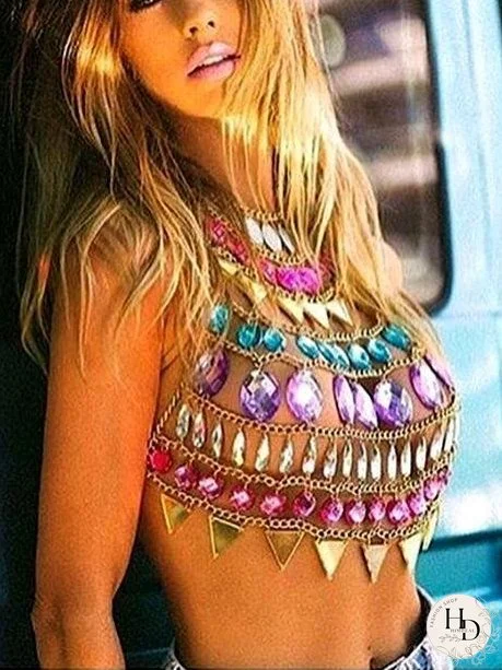 Gemstone Openwork Vest Handmade Top