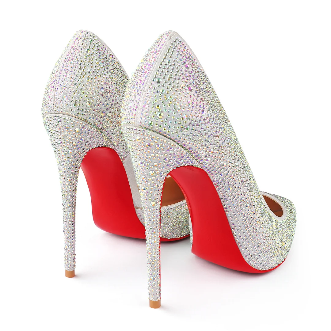 100mm Women's Pointed Toe Red Bottom Shiny Party Daily Wedding Pumps-MERUMOTE