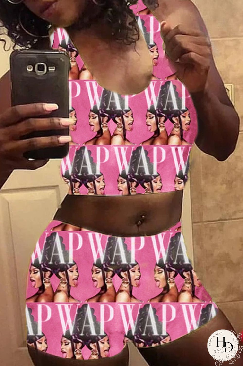 Black Casual Sportswear Sleeveless U Neck Tank Short Print Two Pieces