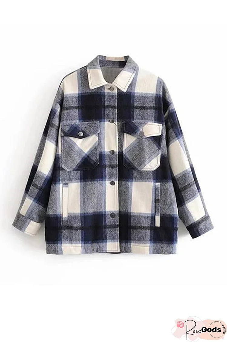 Plaid Button Pockets Coat