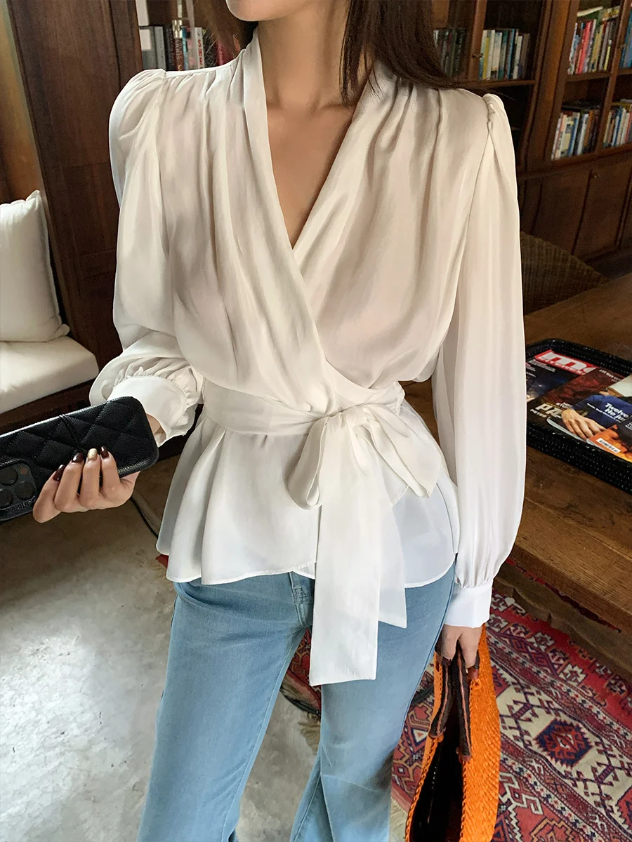 Nigikala Nigikala Xixi 13 Line 2025 Spring New Strap Solid Loose Shirt Long-Sleeved Top Woman 89181