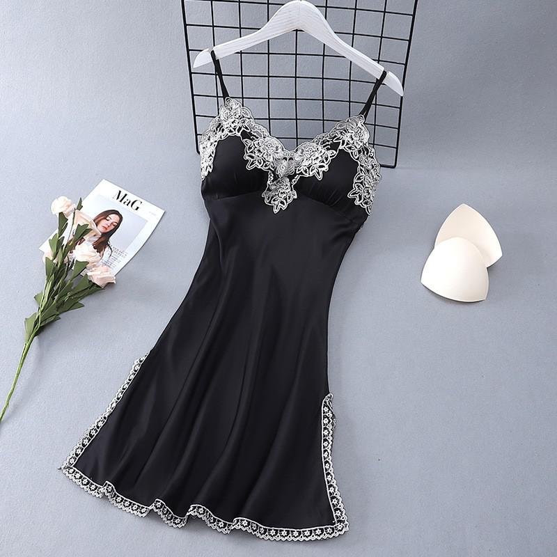 Uaang Strap Lace Nightdress Summer Womens Satin Nightgown Backless Nighty Gown Lounge Sleep Dress Sleeveless Sleepwear Home Wear