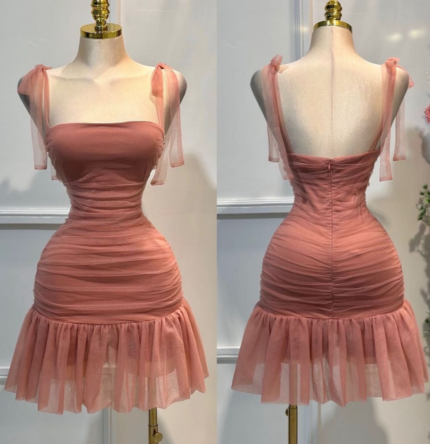 Spaghetti-Straps Short Tulle Prom Dress Sleeveless QL0049