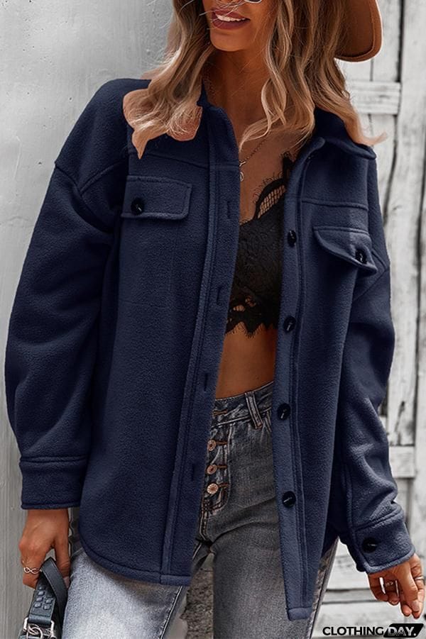 Solid Color Lapel Fleece Jacket