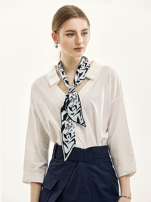 White And Black Silk Scarf Striped Ribbon Style
