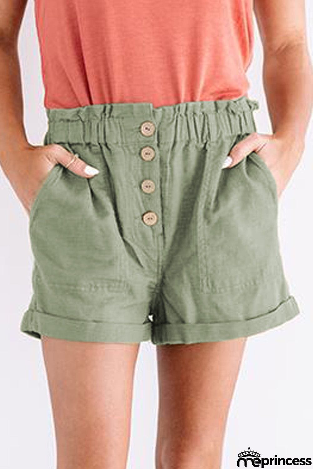 Khaki Cuffed High Waist Shorts