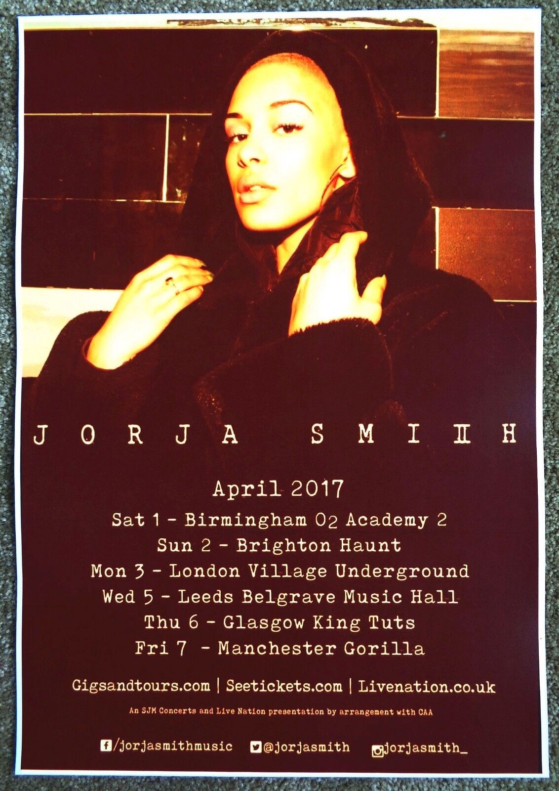 JORJA SMITH 2017 Tour POSTER United Kingdom UK Gig Concert