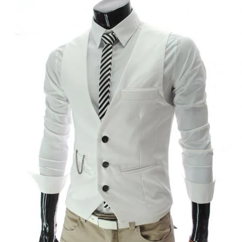 Fashion Men Suit Vest Solid Color V Neck Sleeveless Button Pocket Blazer Suit Waistcoat Formal Blazer Vest