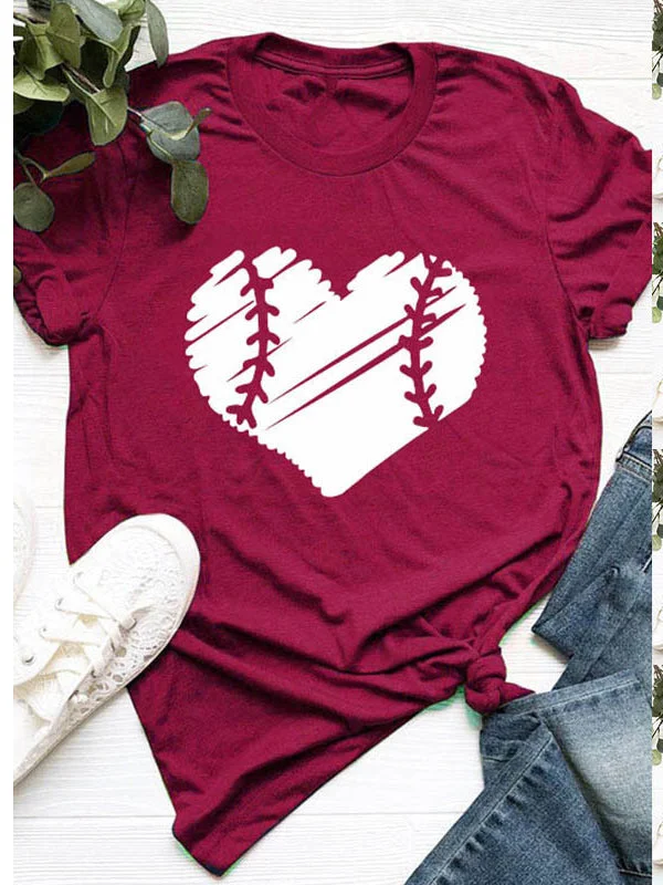 Heart-shaped Floral Round Neck Short Sleeves T-shirt