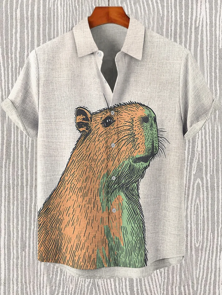 Men's Cute Capybara Graphic Print Casual Short Sleeve Shirt