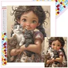 Diamond Painting -DIY Round Drill Girl with Pet Character(35x45 CM)