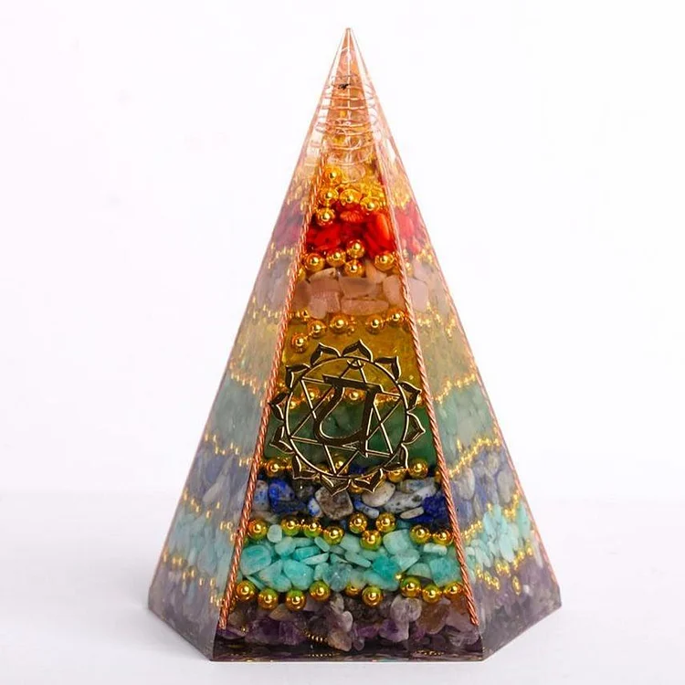 7 Chakra Crystal Chips Resin Pyramid