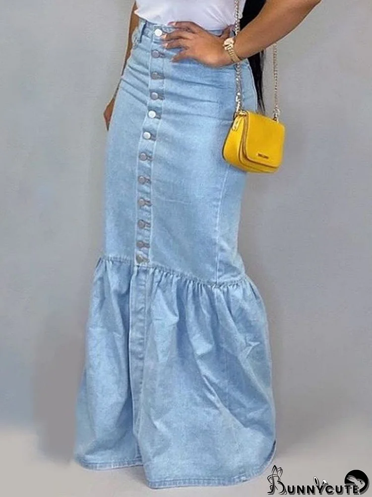 Stretch Denim Skirt Long Skirt Fishtail Skirt