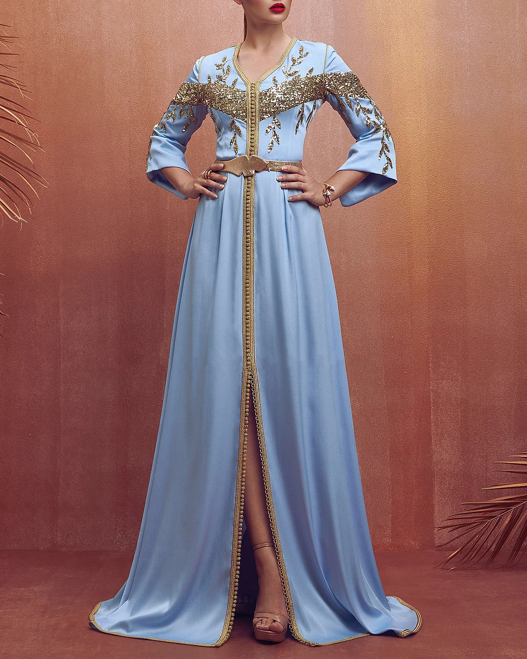 sequin-paneled embroidered dress