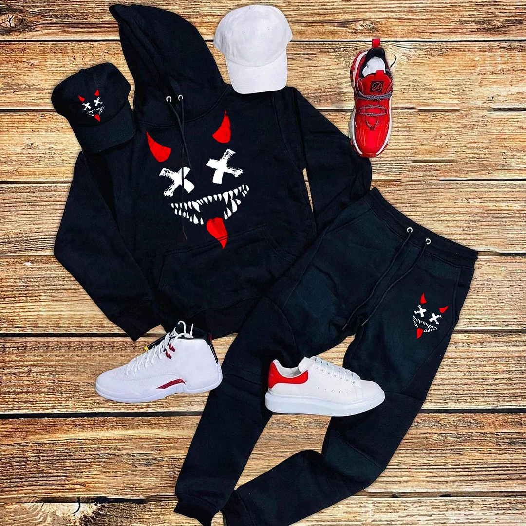 Street style funny expression printed long-sleeved hoodie