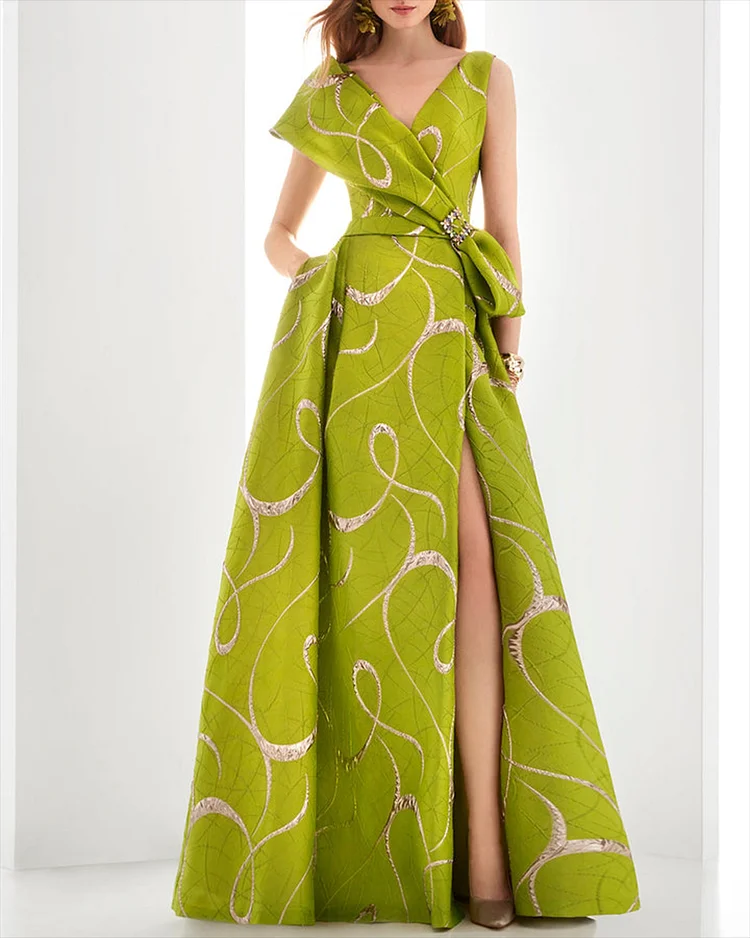 Women's V-neck slit print Dress