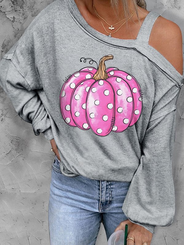 Pink Pumpkin Print Long Sleeve Blouse