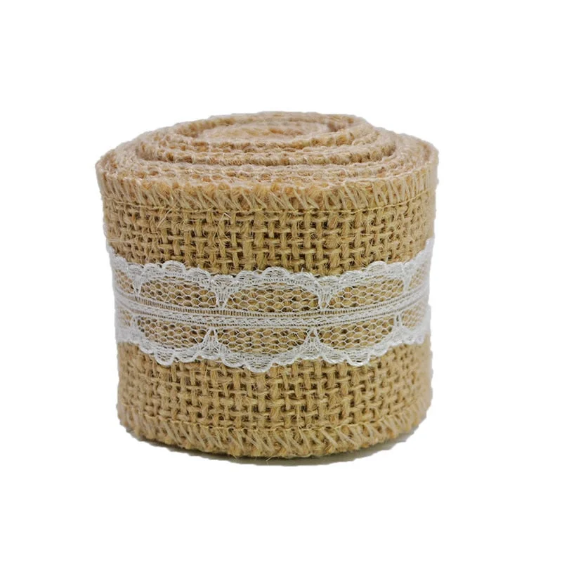 2M 5cm Natural Jute Burlap Ribbon Rustic Vintage Wedding Decor Hessian Lace Jute Roll Merry Christmas Party Supplies DIY