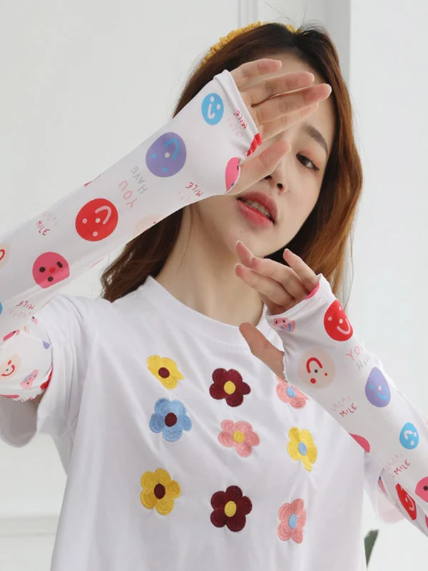 Summer Ice Silk Floral Print Sleeve Sunscreen