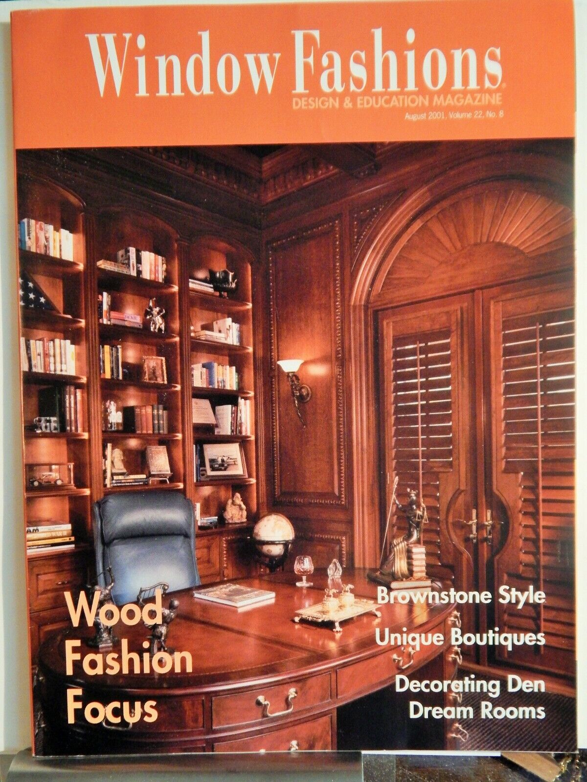 WINDOW FASHIONS WF MAGAZINE AUG 2001, WOOD FASHION FOCUS DENS GREAT Photo Poster paintingS