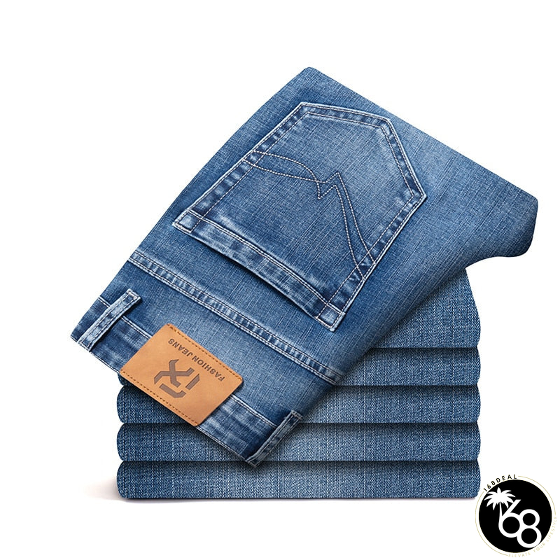 Men's Denim Mid Waist Zipper Fly Solid Pattern Casual Jeans | 168DEAL