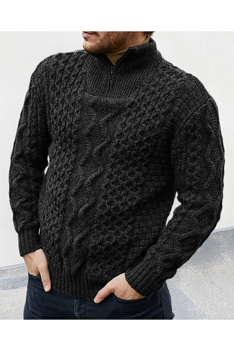 Casual Textured High Neck Zipper Loose Fit Sweater