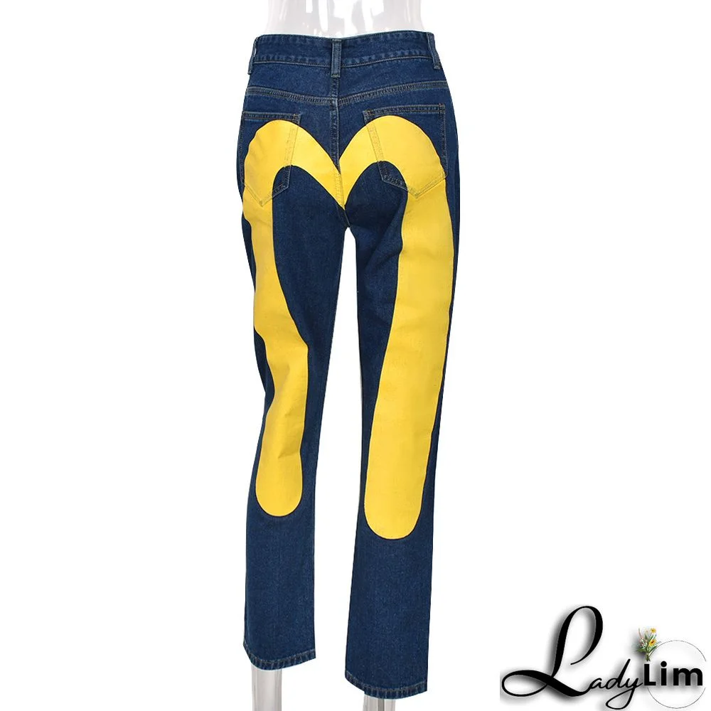 New Sexy Washed Print Personalized Straight Jeans