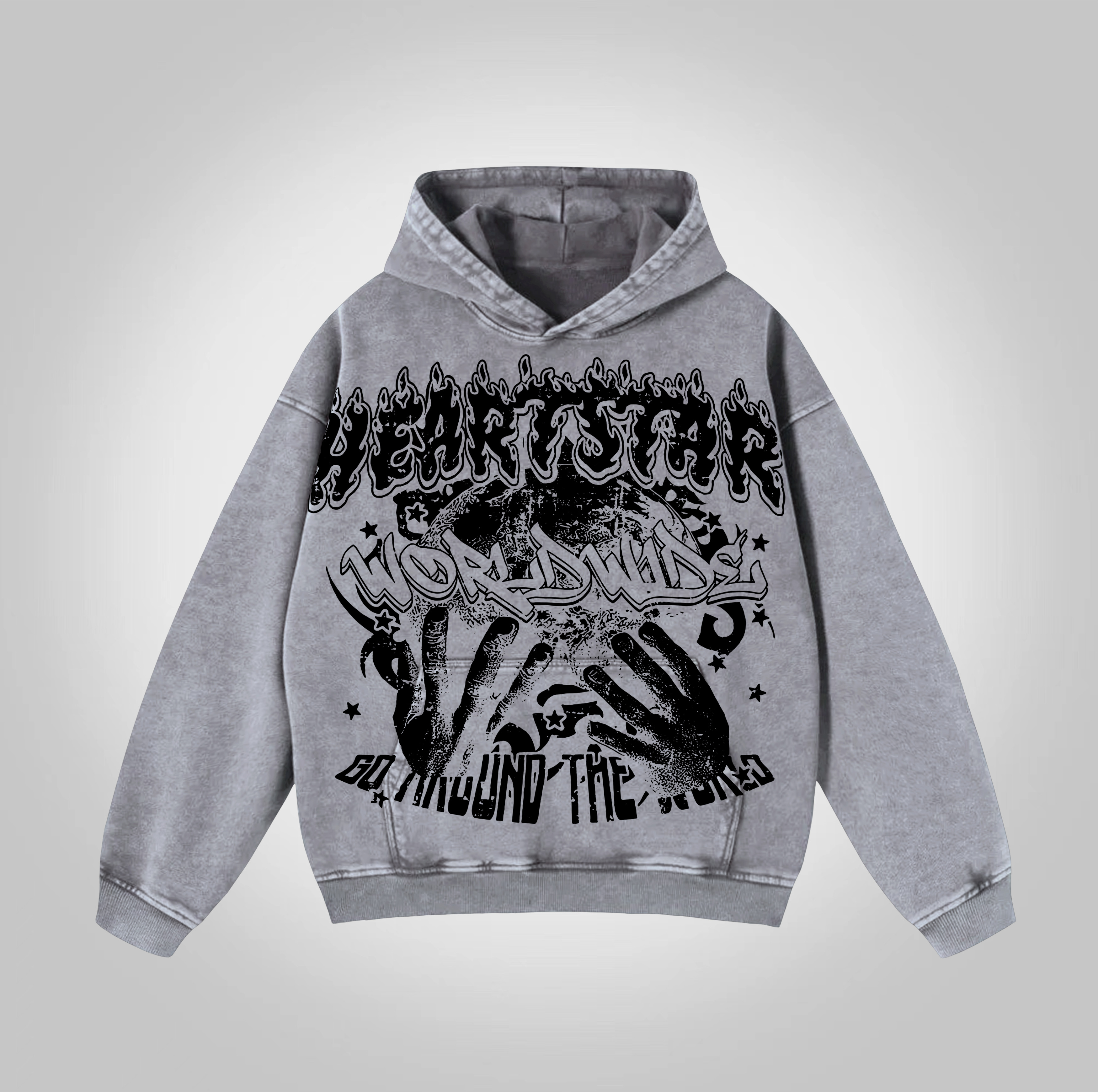 Vintage Heartstar Worldwide Graphic Acid Washed Oversized Hoodie