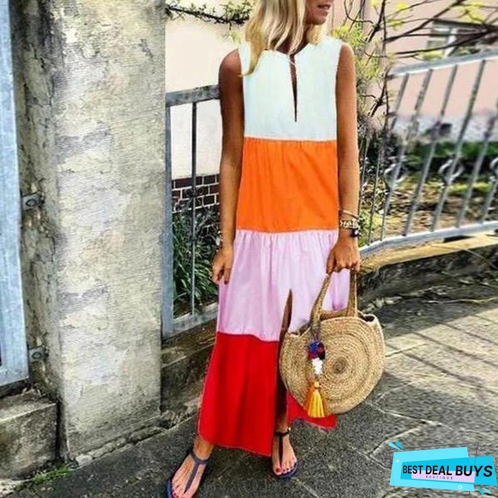Color Block Tiered Maxi Dress
