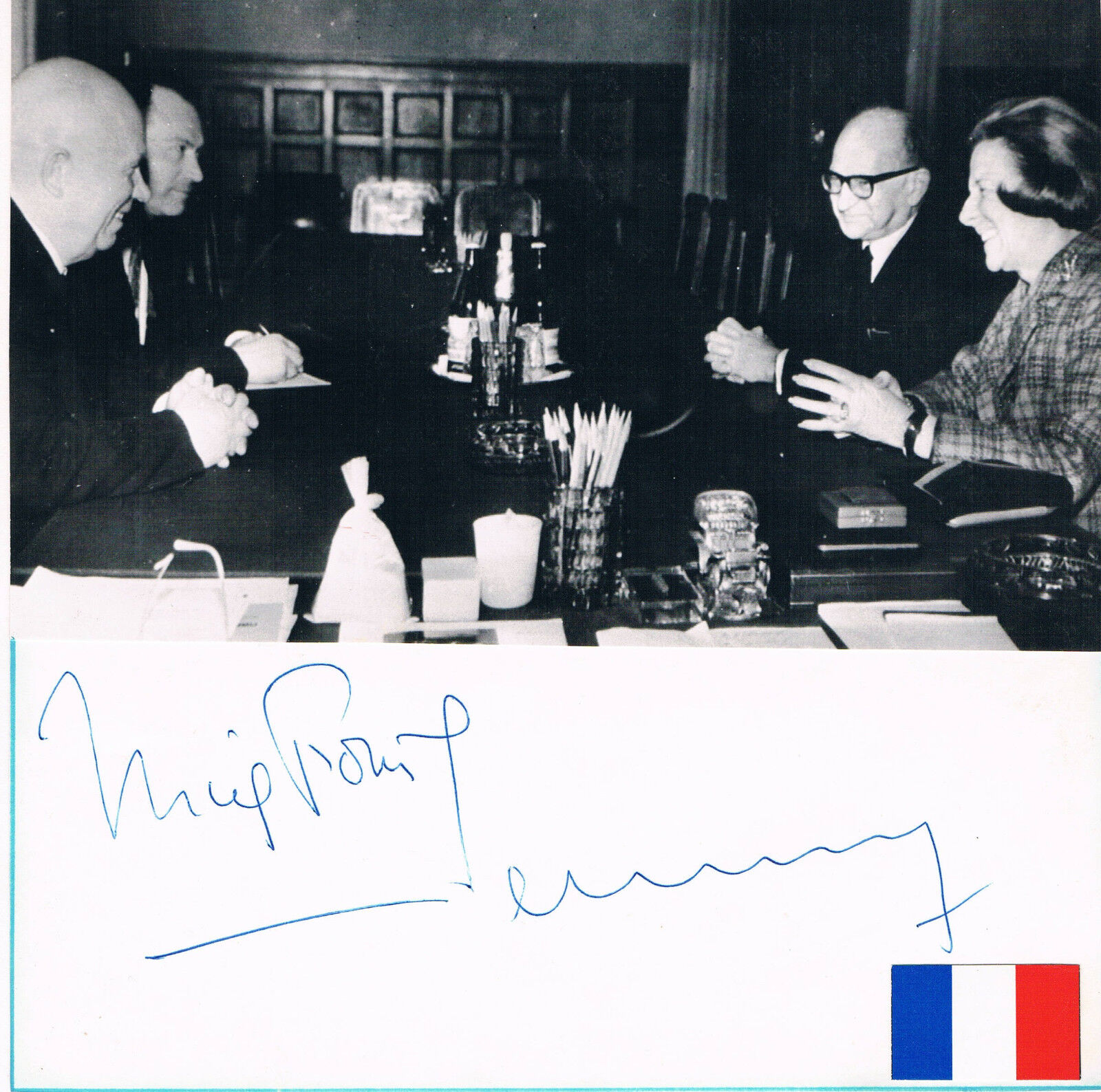 France PM Edgar Faure 1908-88 & Lucie Faure autograph signed 8x8