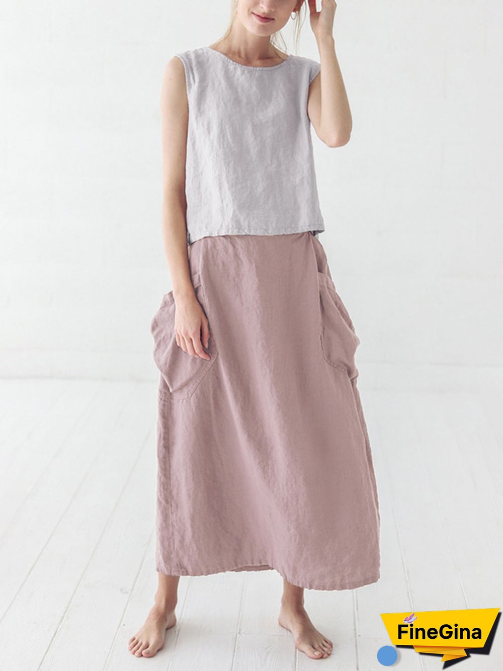 Marina Linen Elastic Waist Skirt
