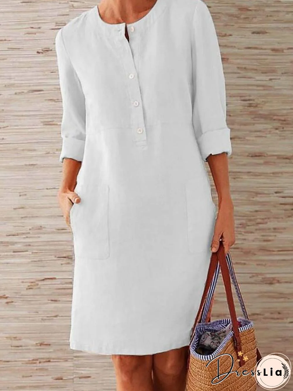 Women's Shift Dress Knee Length Dress - 3/4 Length Sleeve Summer Fall Hot Casual vacation dresses Red Orange Khaki Dark Gray Gray Light Blue S M L XL XXL 3XL 4XL 5XL