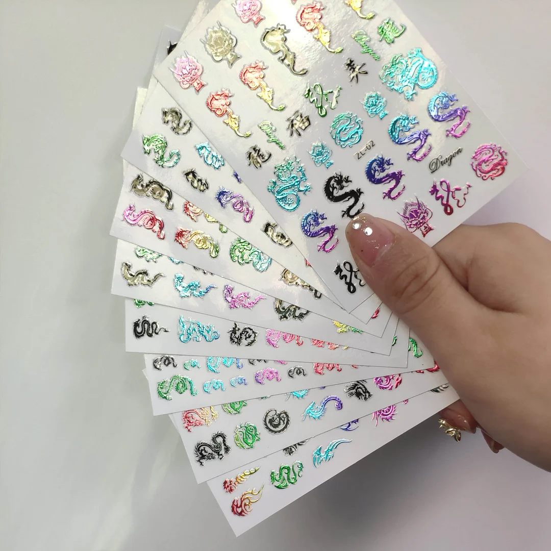 3D Dragon Nail Art Decals Stickers Colorful Dragons Design Self Adhesive DIY Nail Art Decoration Decals Manicure Tool-Nail Inspo