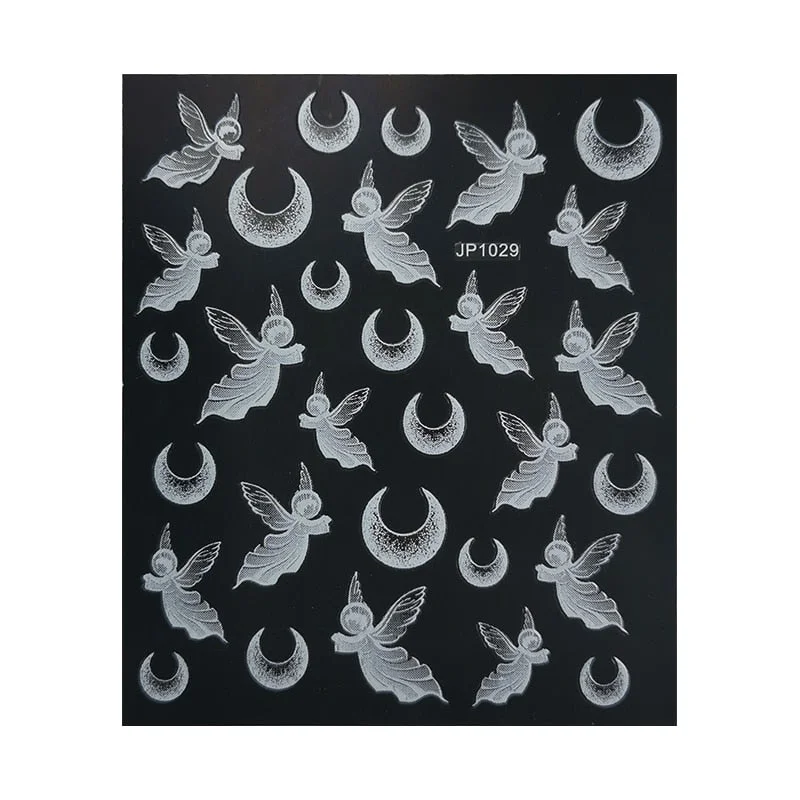 5D White Nail Sticker Rose Flower Engraved Embosse Design Transfer Decals Slider Wraps DIY Nail Art Decoration Accessories