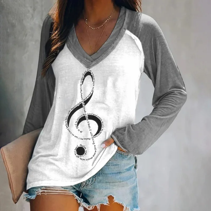 Trendy Music Note Faith Print Long Sleeve T-Shirt