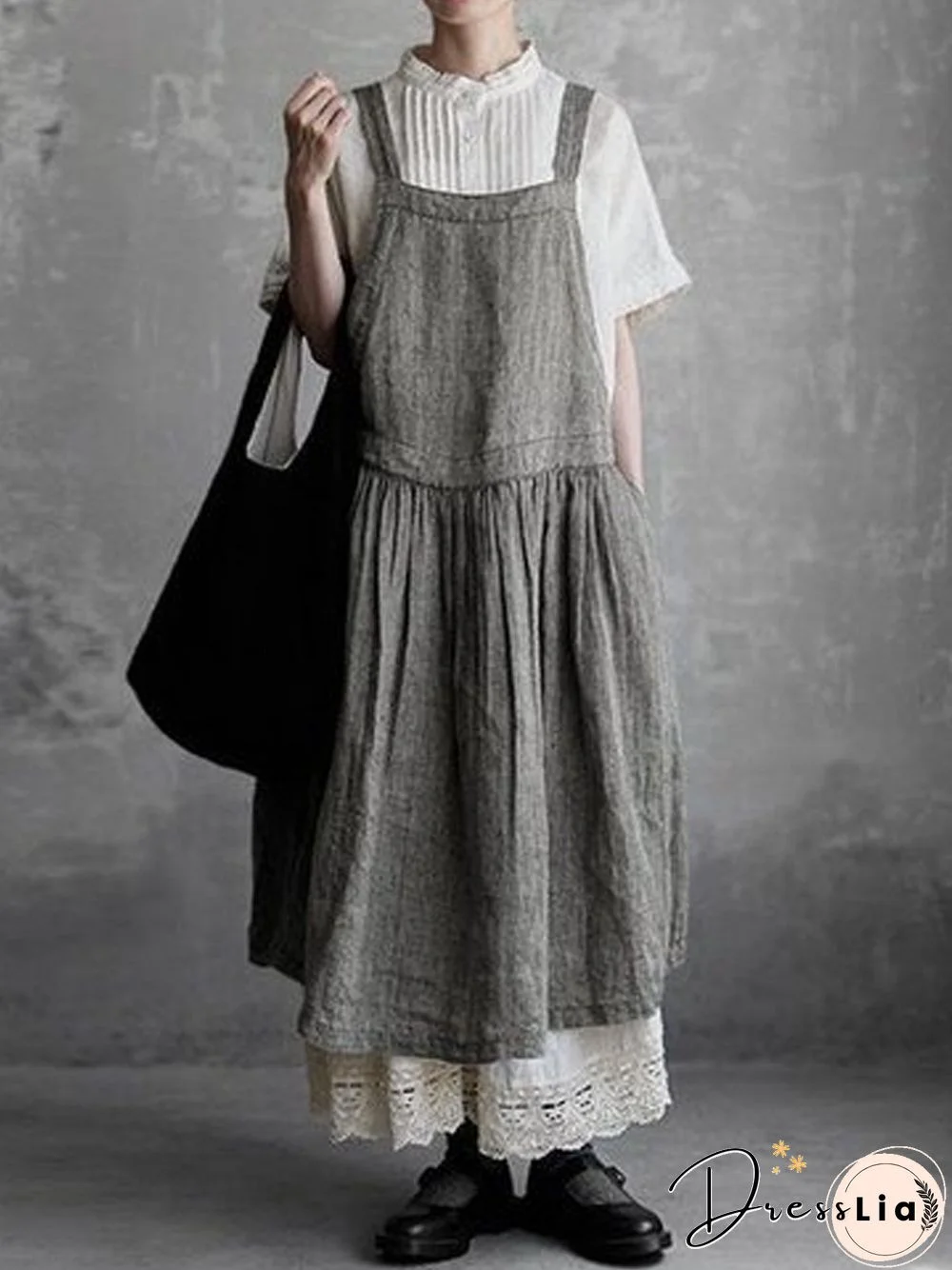 Square Neck Cotton-Blend Sleeveless Solid Weaving Dress