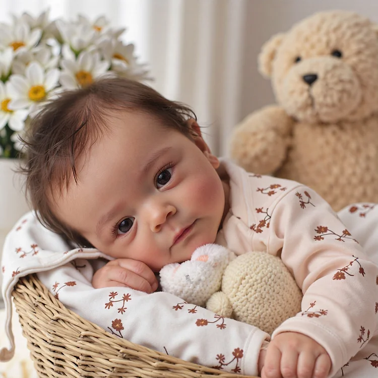 [3-7 Days Delivery][New] 18" Cloth Body Reborn Baby Newborn Girl Doll Named Sinsda with Brown Hair with Heartbeat💖 & Sound🔊