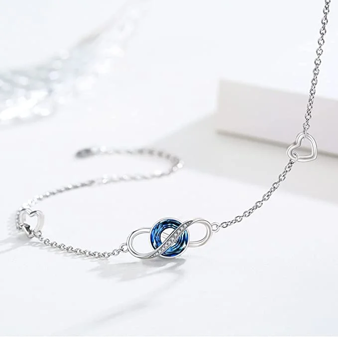 For Love - S925 I Love You Until Infinity Runs Out Circle Blue Crystal Infinity Bracelets