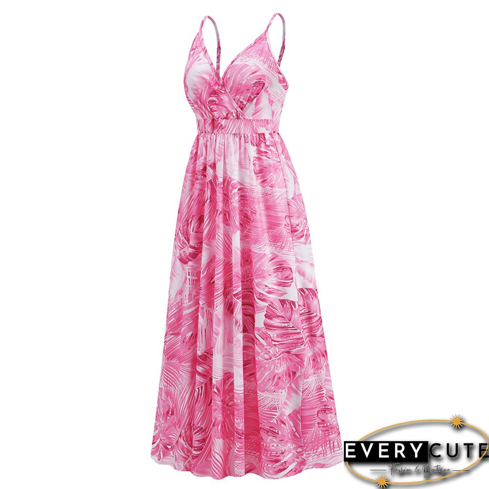 Pink Bohemia Print V Neck Maxi Dress