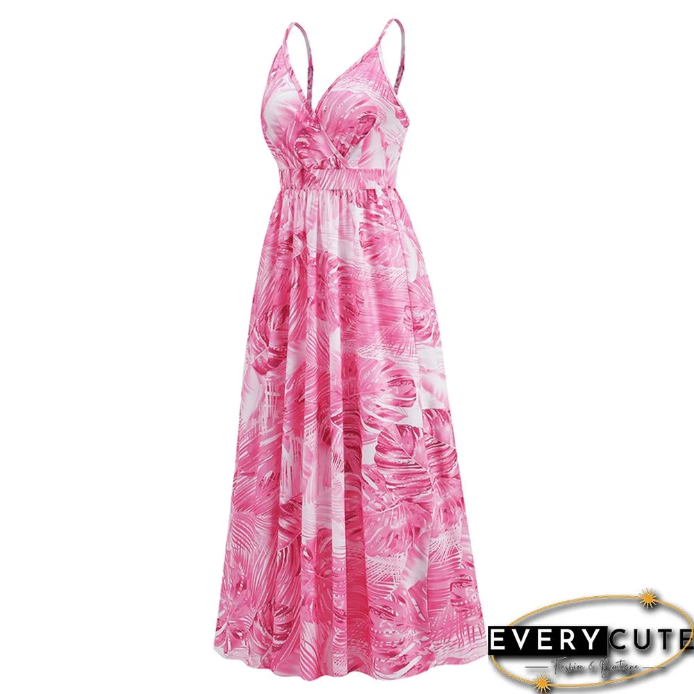 Pink Bohemia Print V Neck Maxi Dress